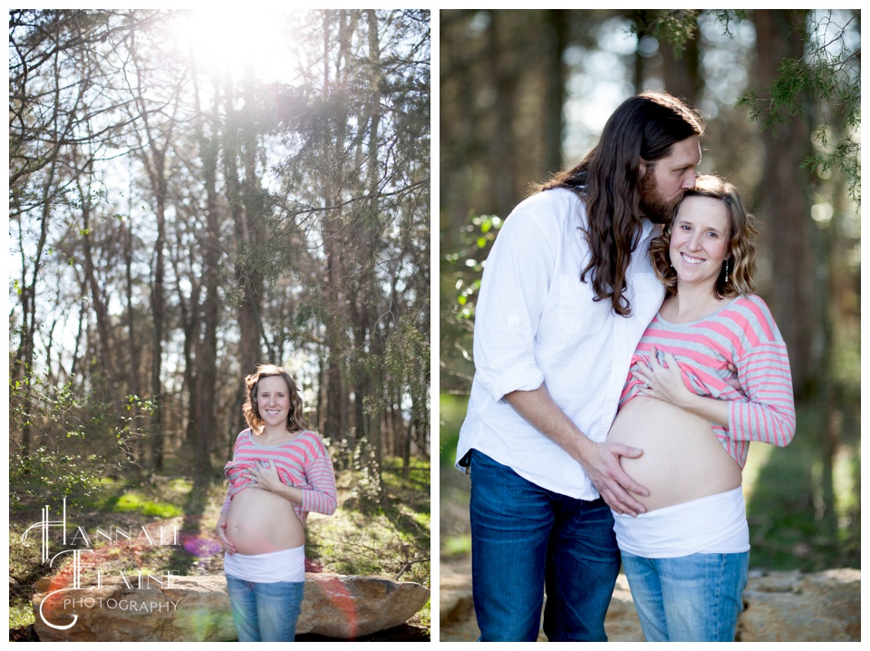 pregnant belly photos in the woods at spring time