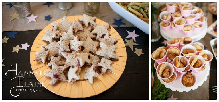 star shaped peanut butter and jelly sandwiches with chicken and waffles