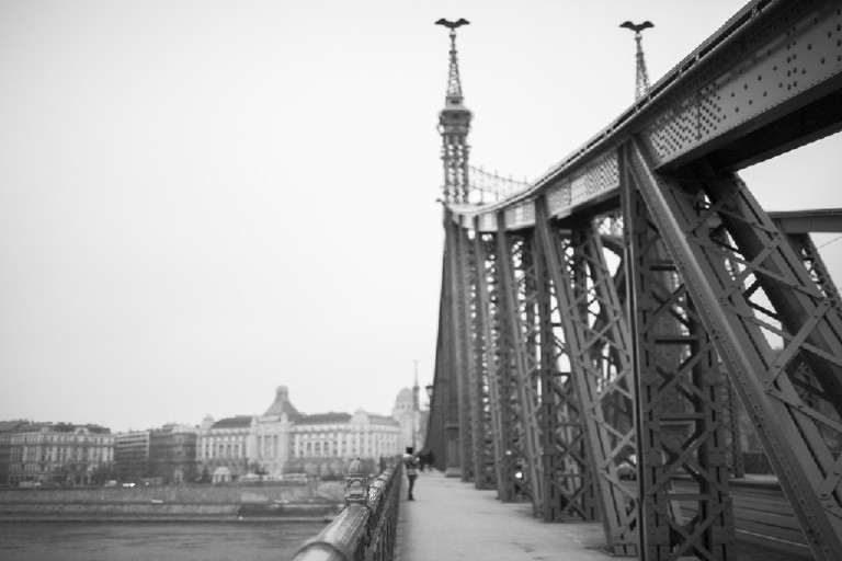 black and white image of budapest liberty bridge