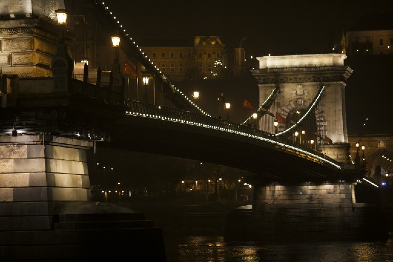 budapest bridges at night from the pest side
