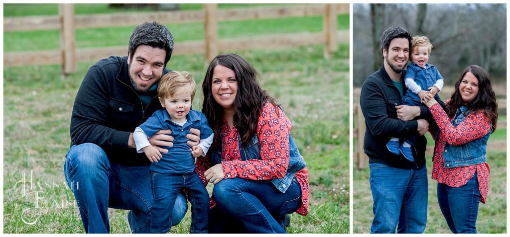 mom and dad take a family photo at the farm in lebanon