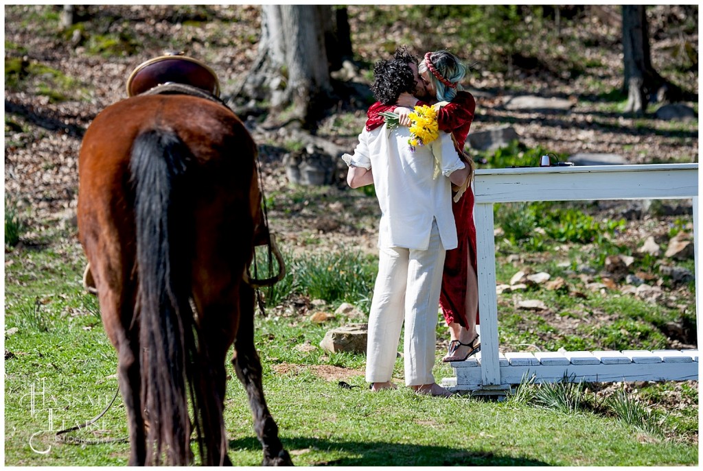 renaissance themed proposal while jasper the horse grazes