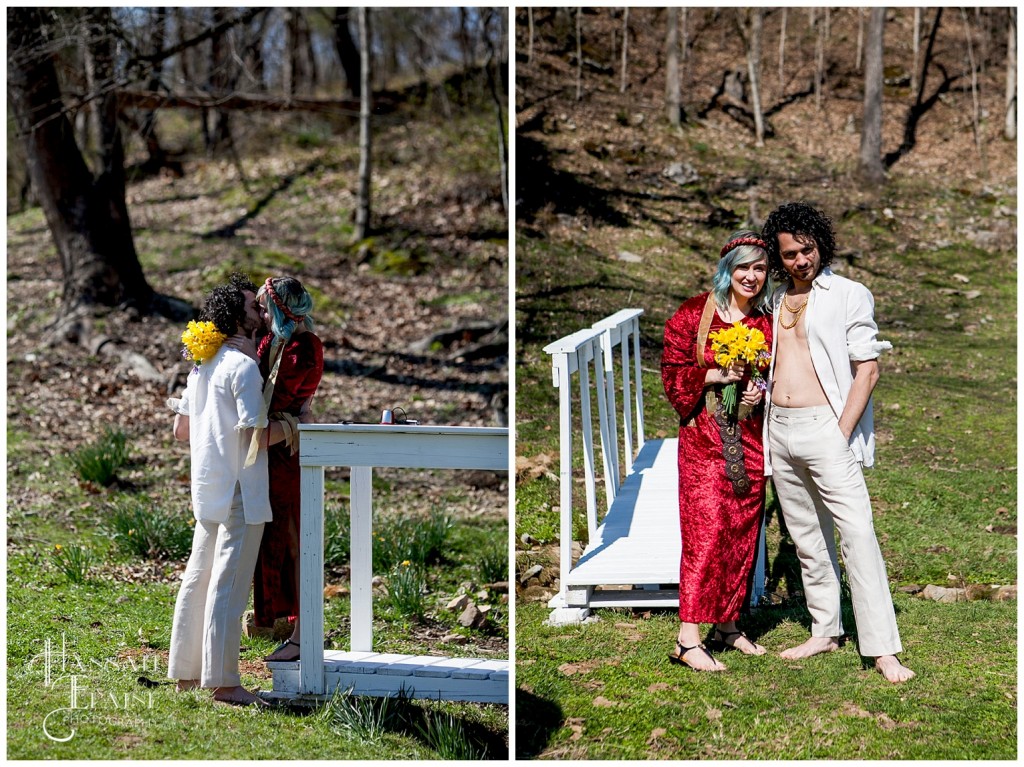 newly engaged couple in renaissance garb and gold chains