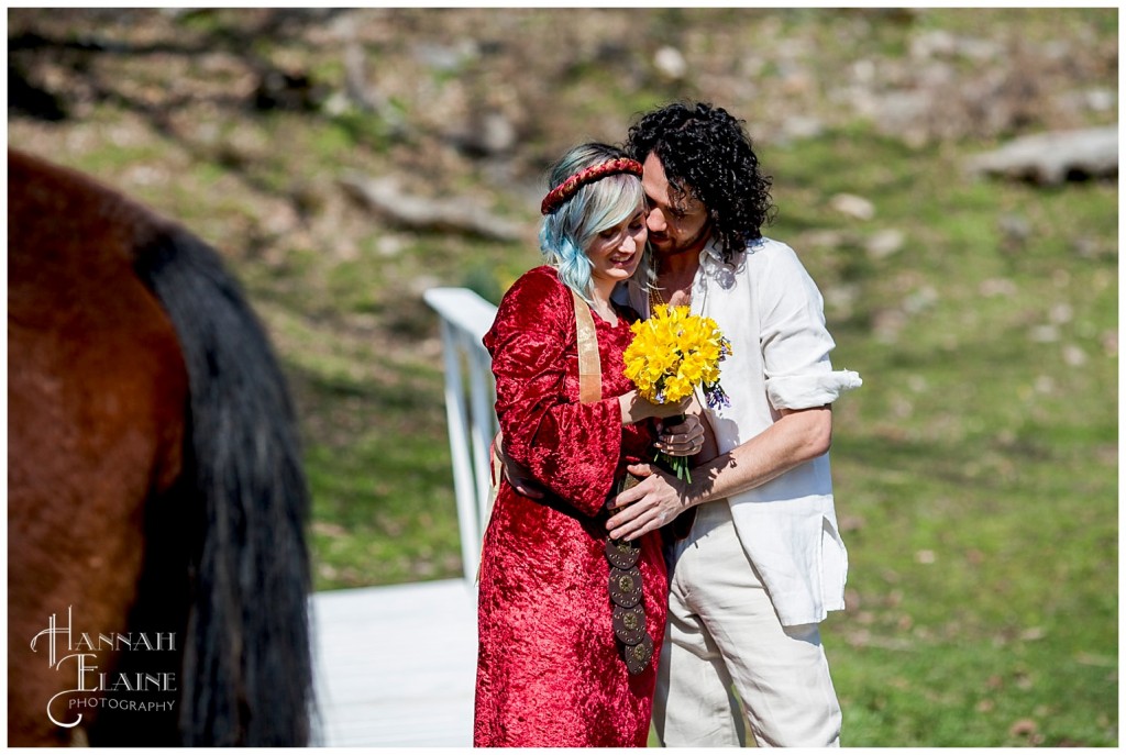 blue haired girl says yes to her boyfriend's proposal despite his ridiculous outfit