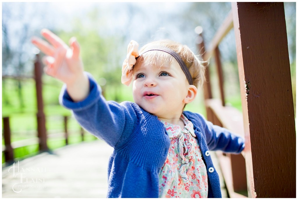 juliet practices walking on a rickety bridge