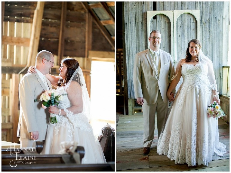 barn loft wedding photos and first look