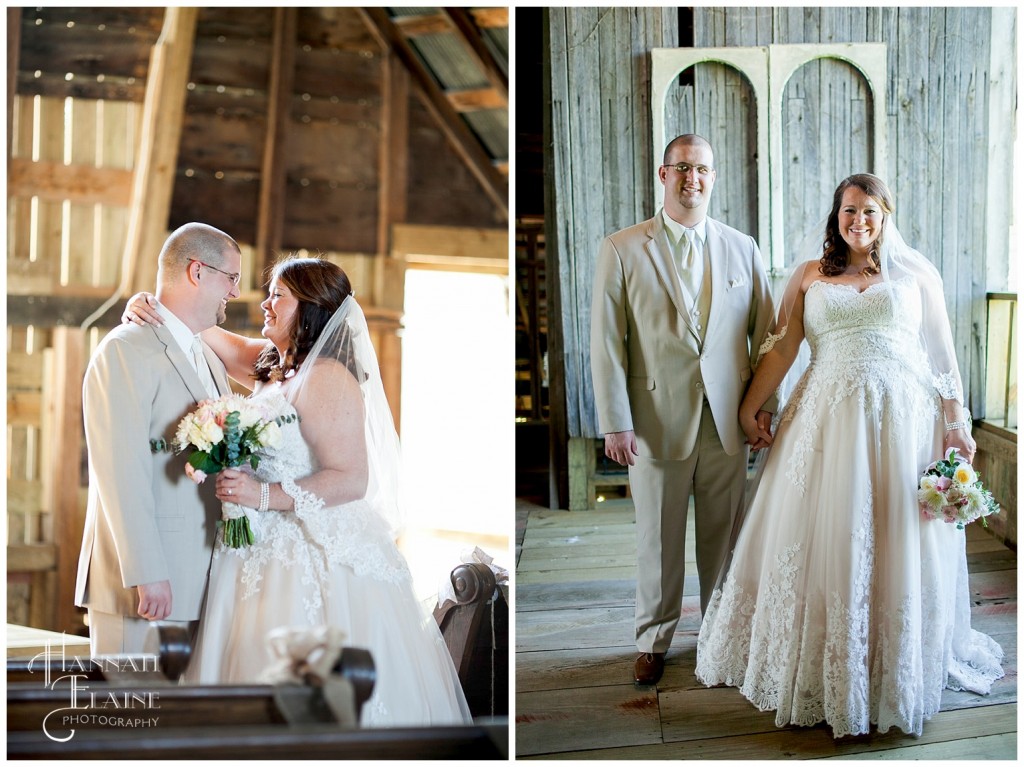 barn loft wedding photos and first look