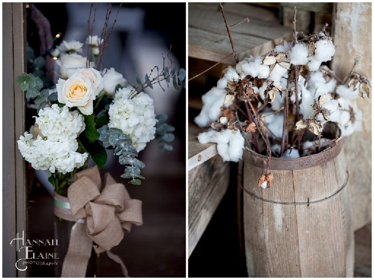 flowers and cotton as wedding decorations