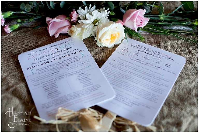 a fan wedding program front and back with raffia bow