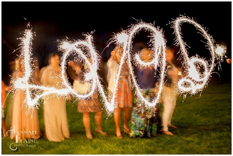 guests at a sparkler exit spell the word loved