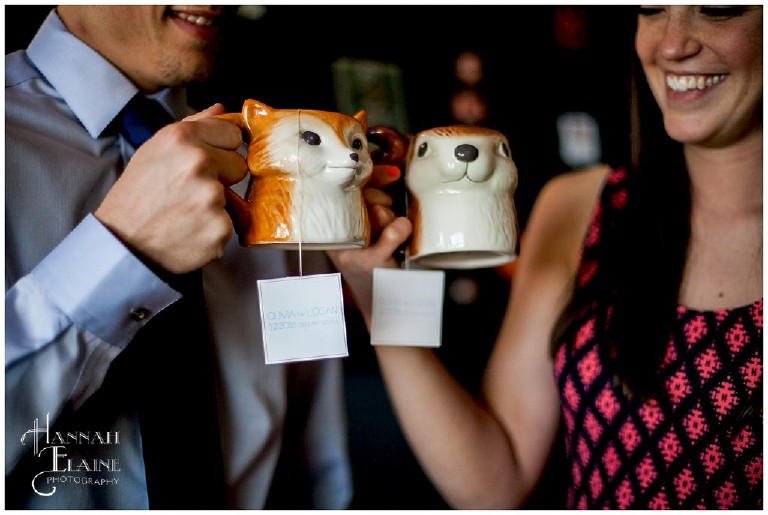 fox and squirrel mug with custom save the date tea tags