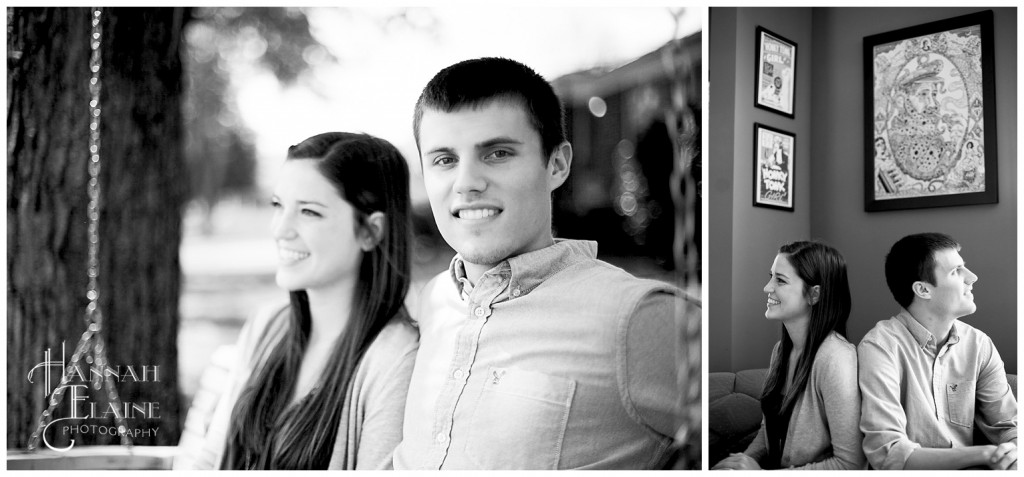 black and white images of engaged couple