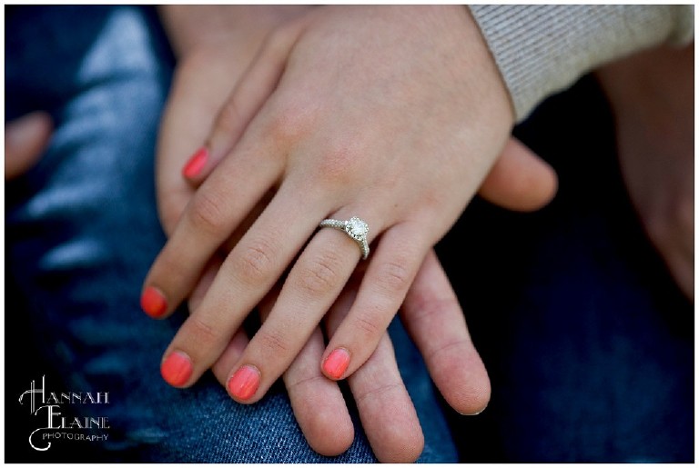 coral nail polish and vintage engagement ring setting