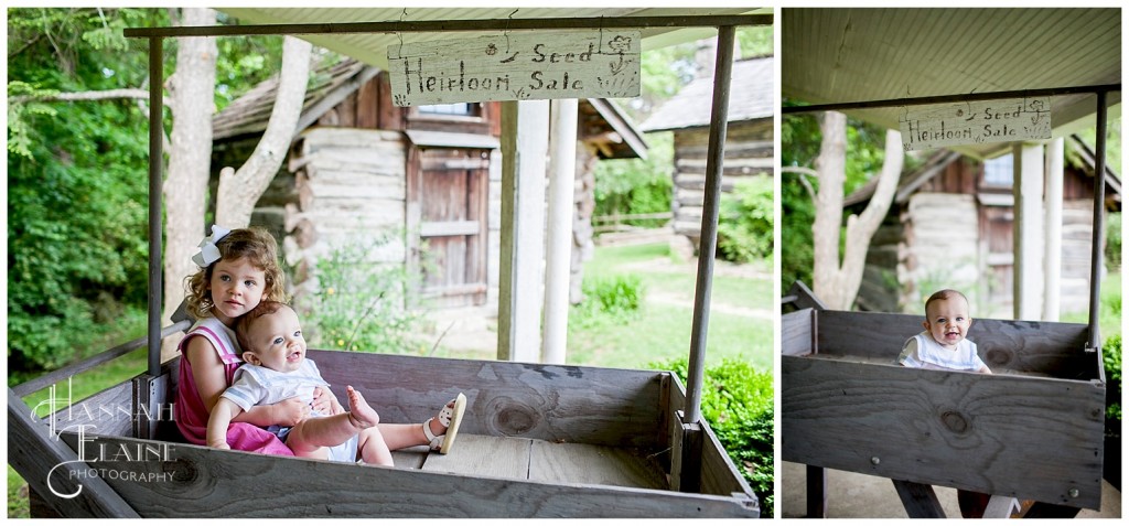 little boy sits in a garden cart