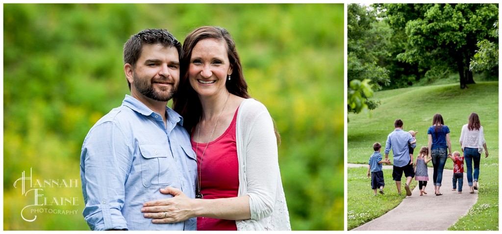 family portraits on the path in the park