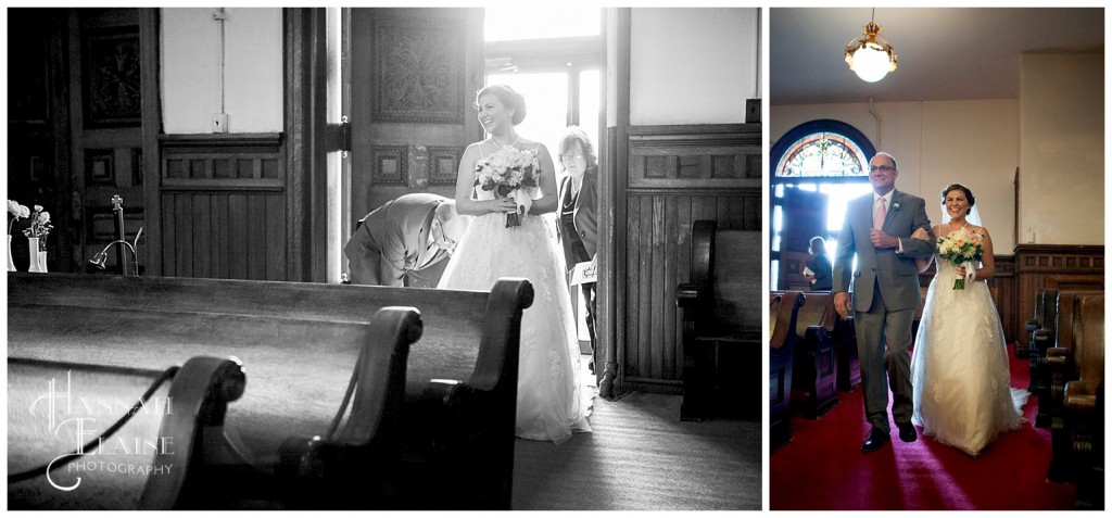 a bride gets escorted down the aisle by her father