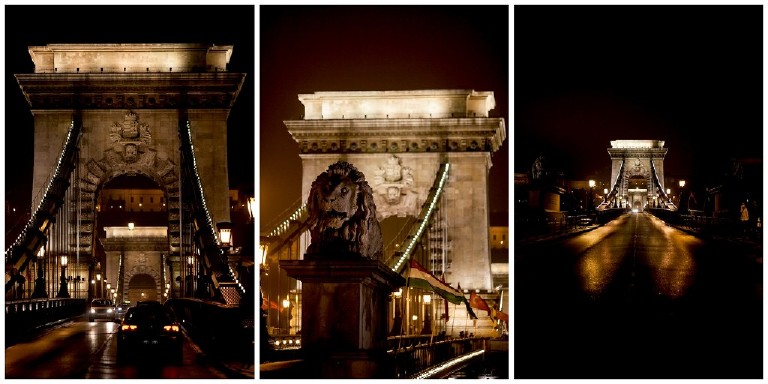 series of 3 images of chain bridge from the pest side