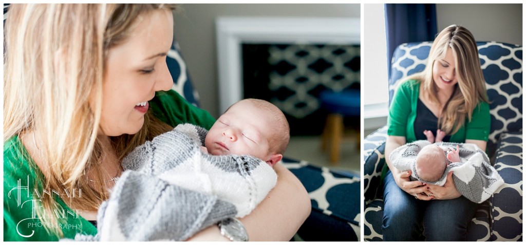 sleeping baby boy wrapped up in chevron blanket