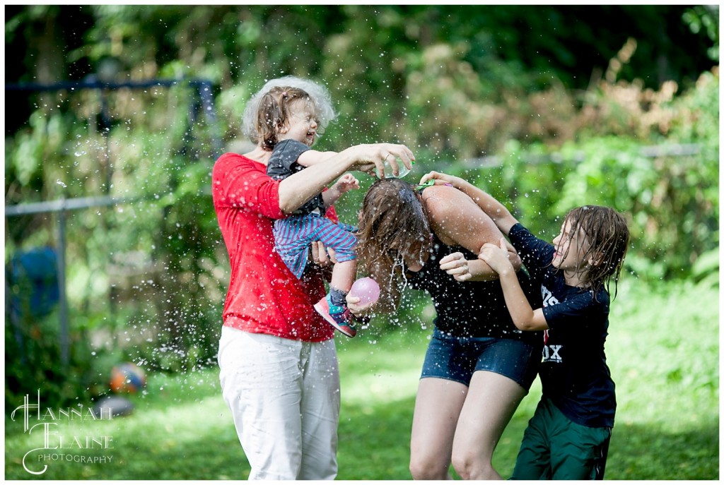 sylvia gets mom wet with a water balloon