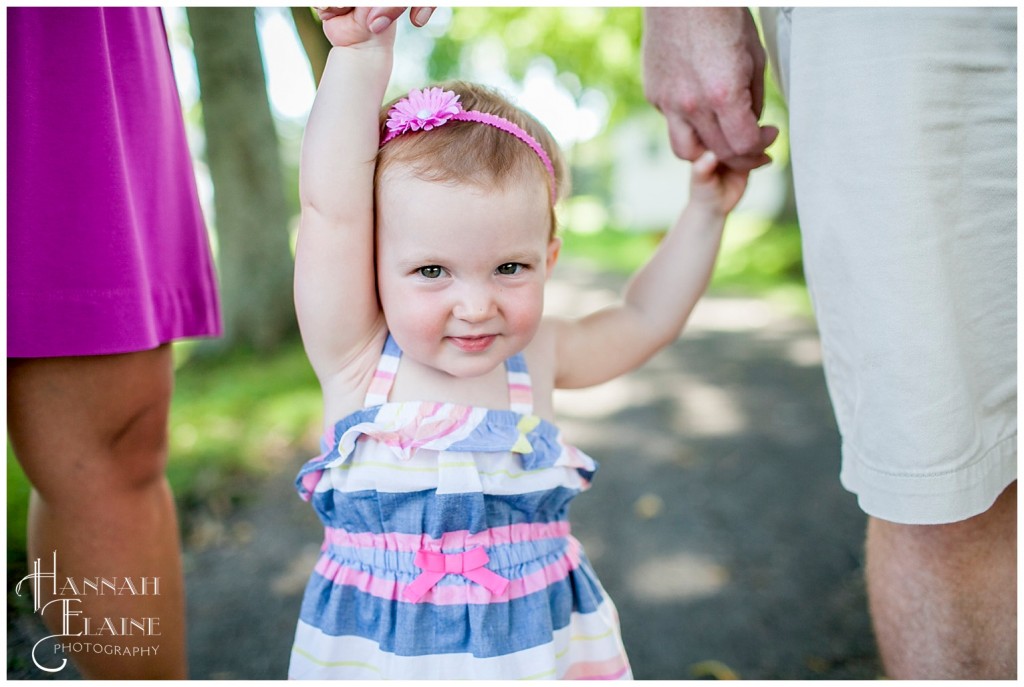 pink and blue dress, closeup of little one yr old girl