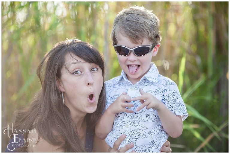 silly faces with mom and son