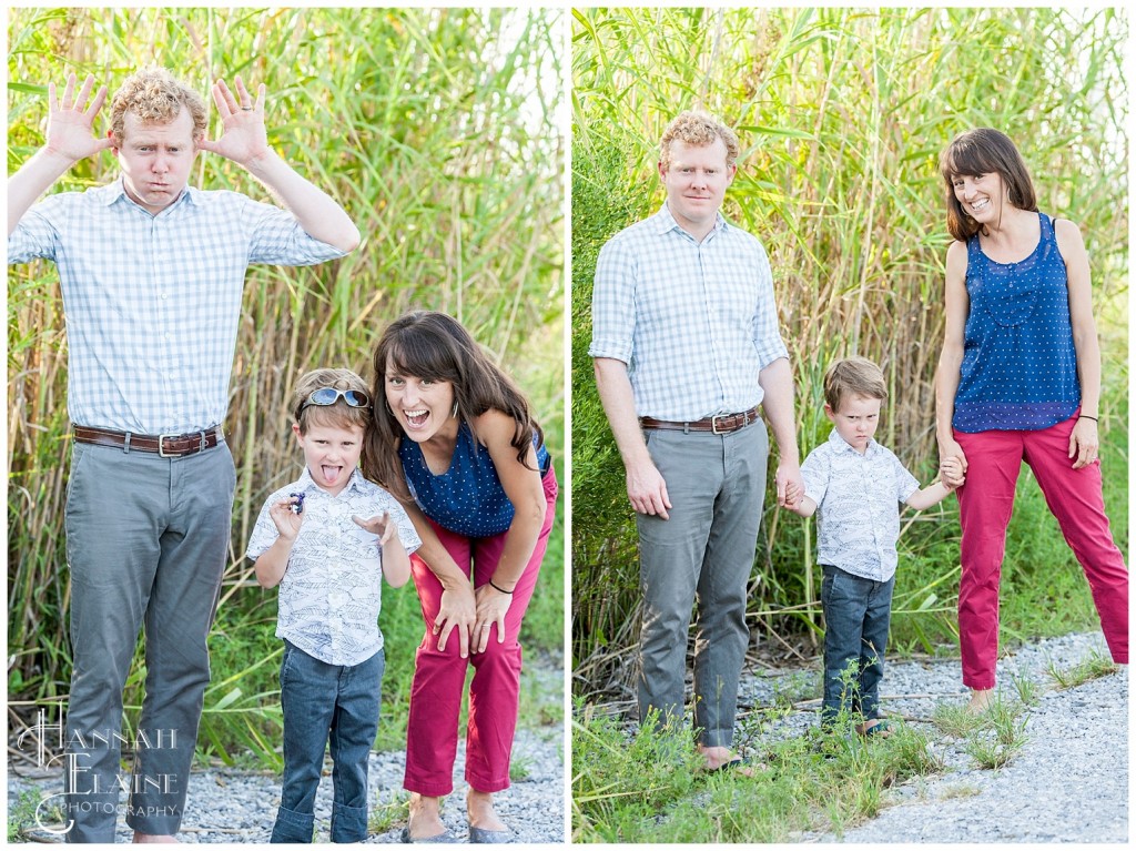 cute family of 3 get family photos on their beach vacation