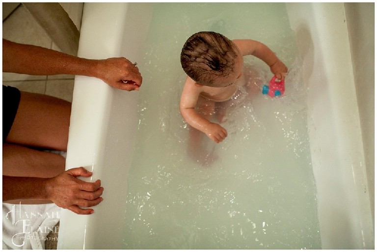 splashing in the tub