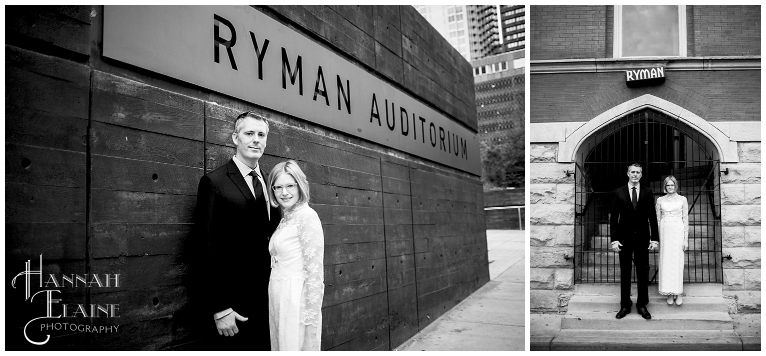 vintage wedding dress in front of ryman