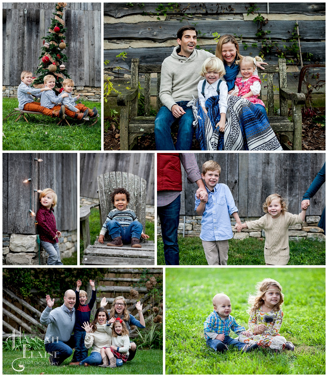 a collage of family and kid photos in leiper's fork tennessee