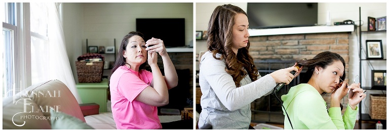hair and makeup with the bride
