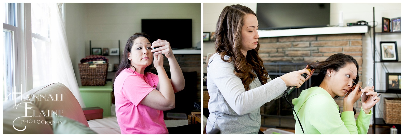 hair and makeup with the bride