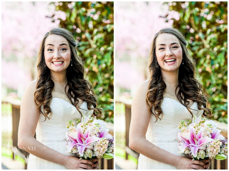 bride with her spring bouquet of lilies 
