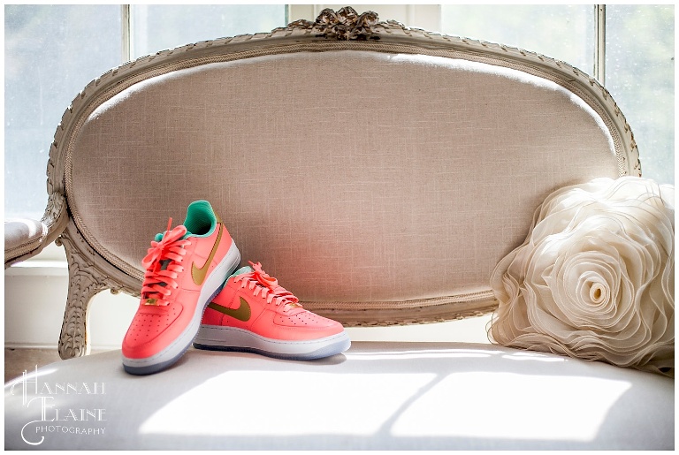 custom nike tennis shoes for the bride in coral