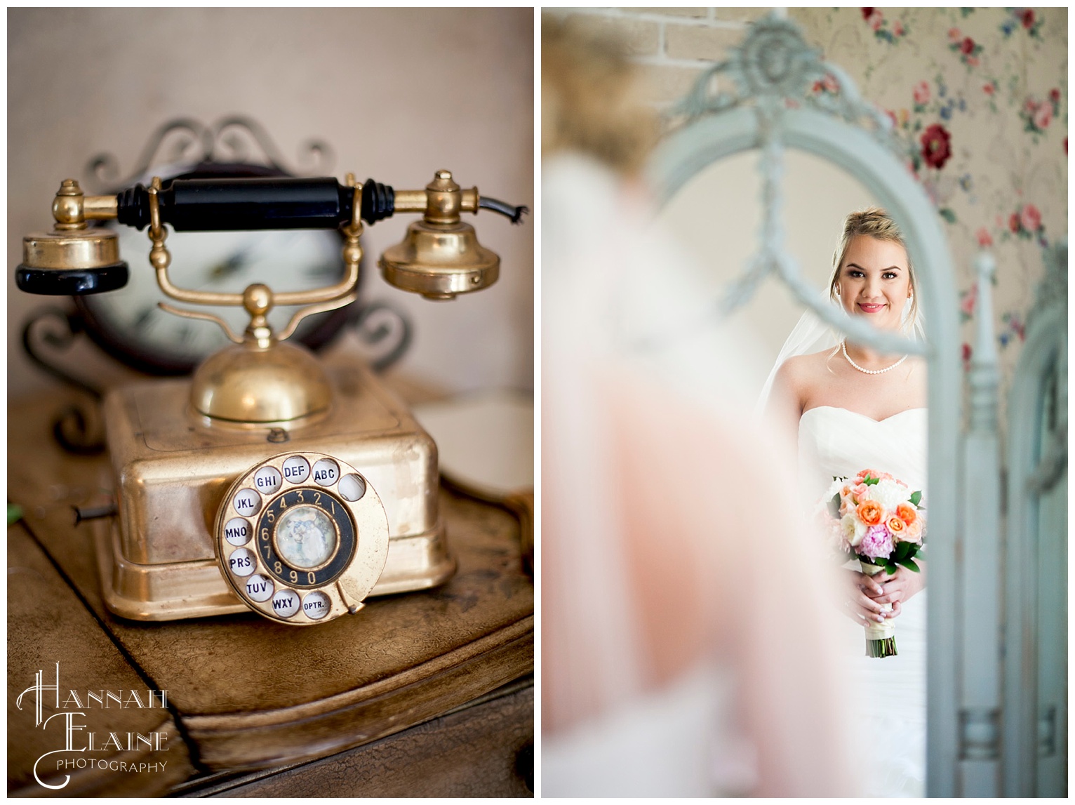 vintage gold and mirror bridal portrait