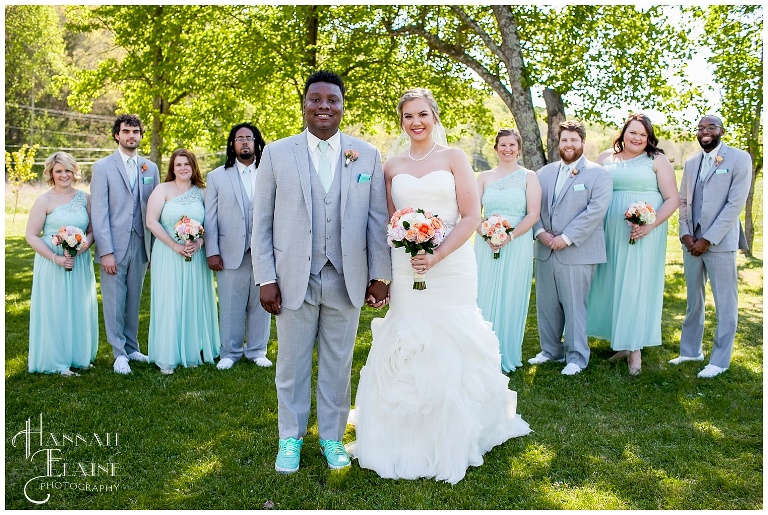 teal and blush bridal party