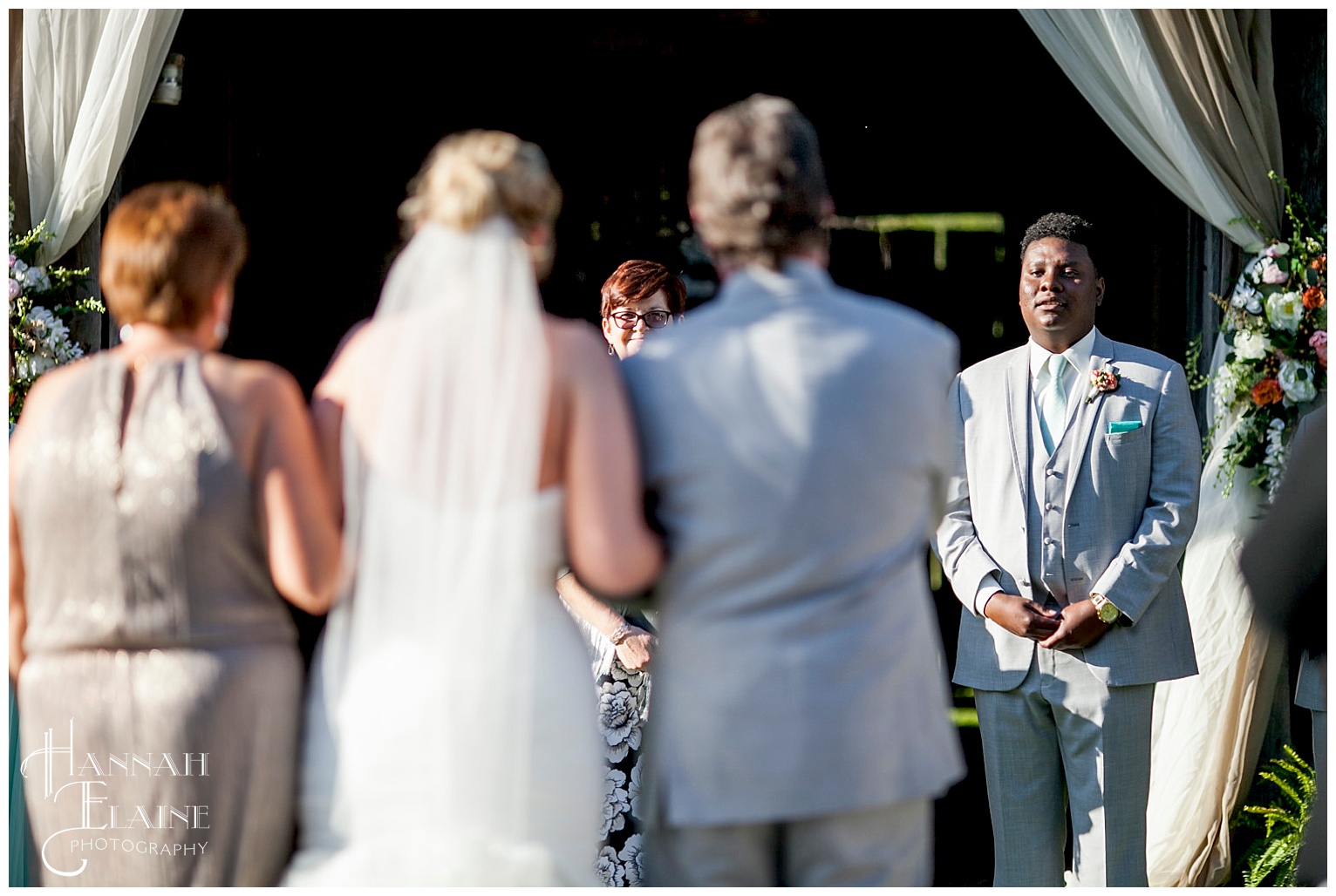 walking towards her groom