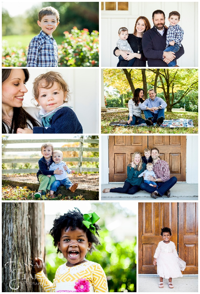 a collage of family and kid photos from a nashville mini session at ellington agricultural center