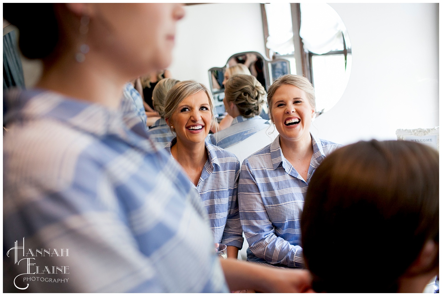 bridesmaids watch bride getting ready