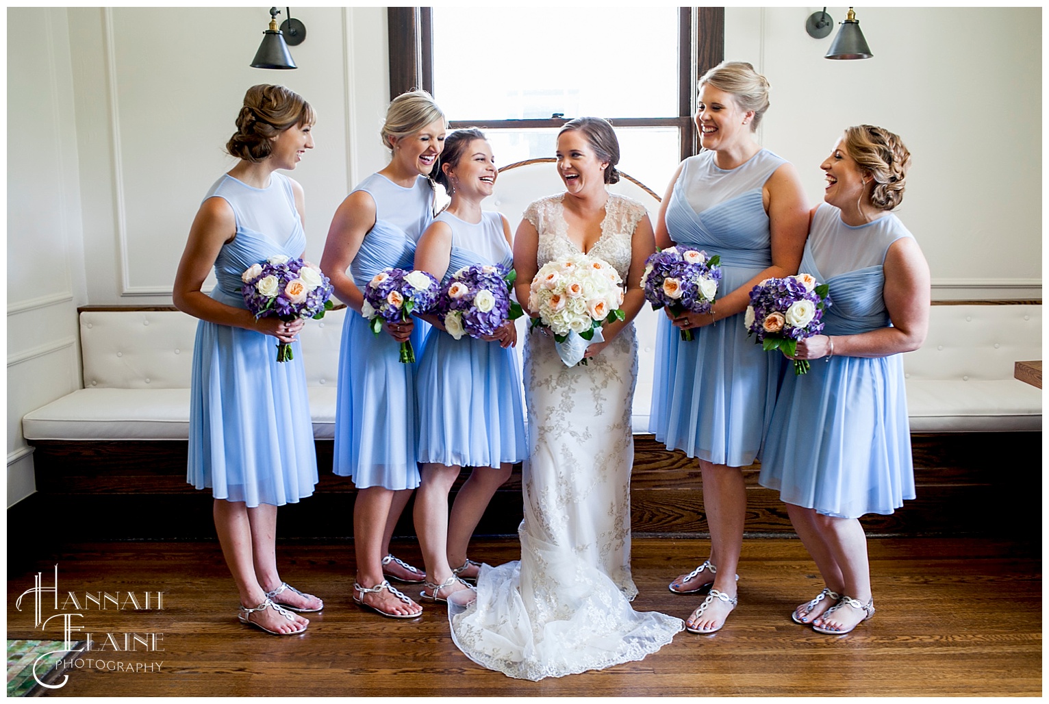 periwinkle bridesmaid dresses in the salon