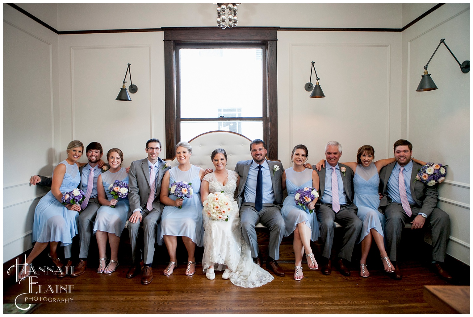 gray suits and blue dresses