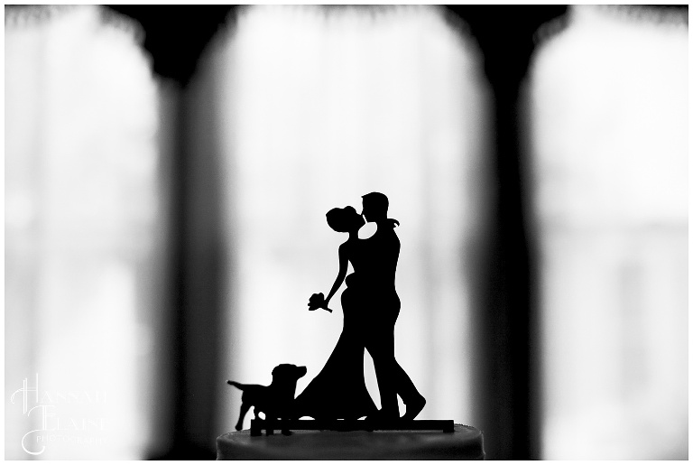 bride groom and dog silhouette cake topper