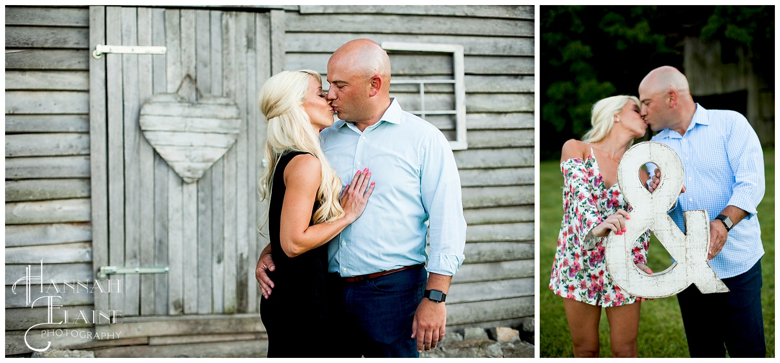 rustic barn engagement photos, wood heart