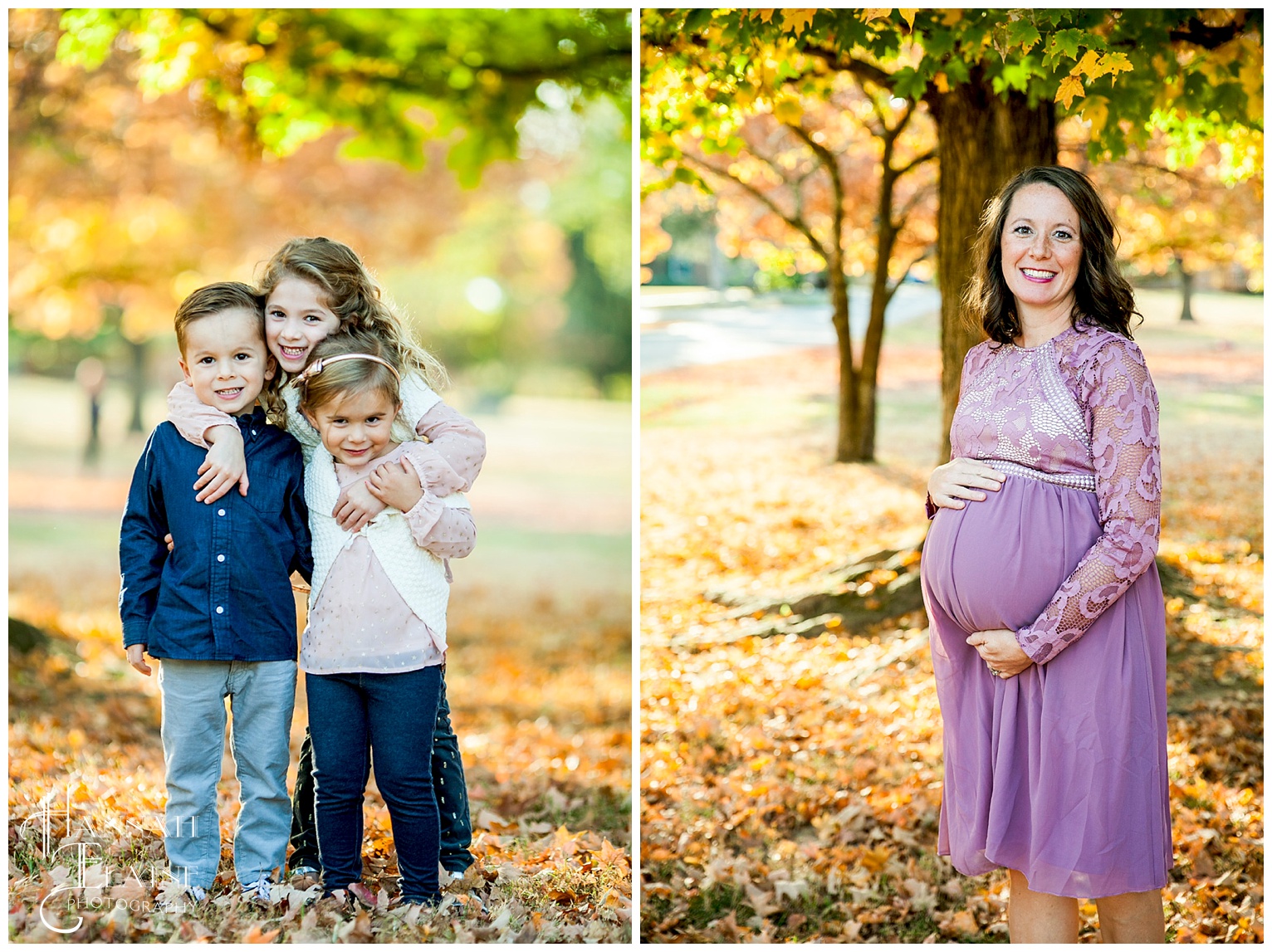 maternity and kid photos in the fall leaves at ellington agricultural center