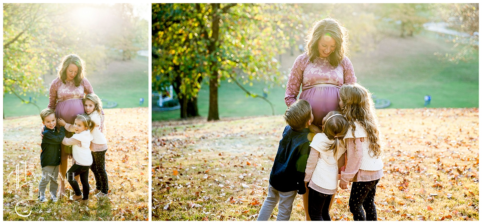 kids hug momma's pregnant belly at ellington agricultural center