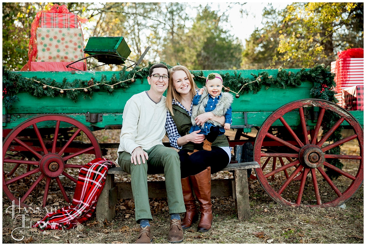 green wagon at travel road traditions decorated for the holidays