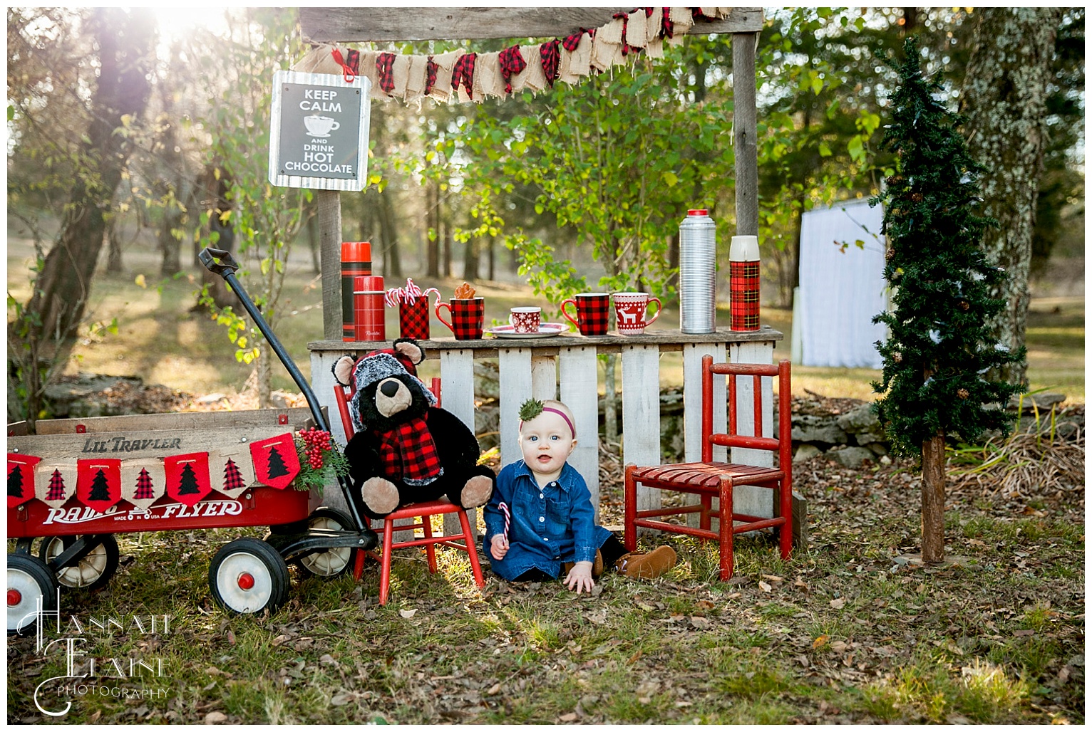 little olivia plays in front of hot chocolate station christmas set up at gravel road traditions 